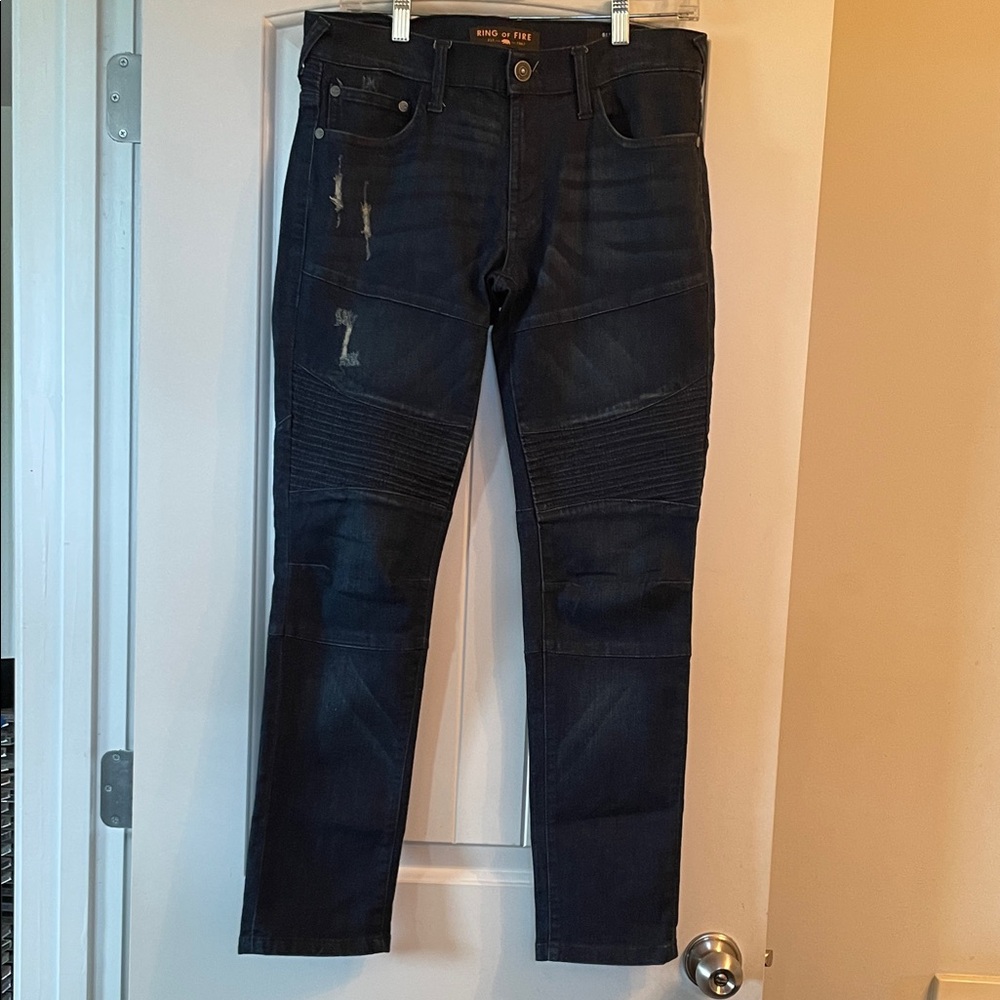 Ring of Fire Men's Navy Ribbed Knee Slim Jeans